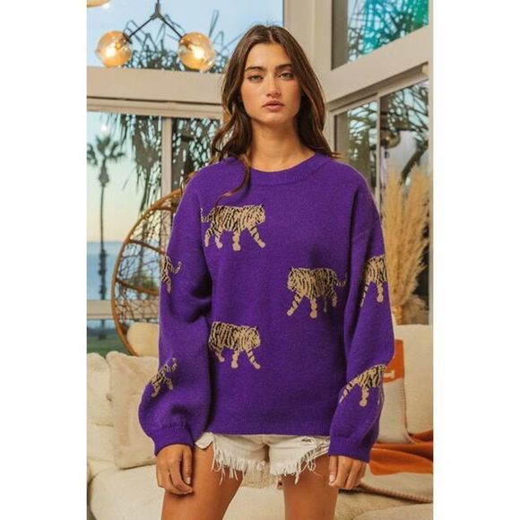 BiBi Tiger Pattern Long Sleeve Sweater - Picture 5 of 8